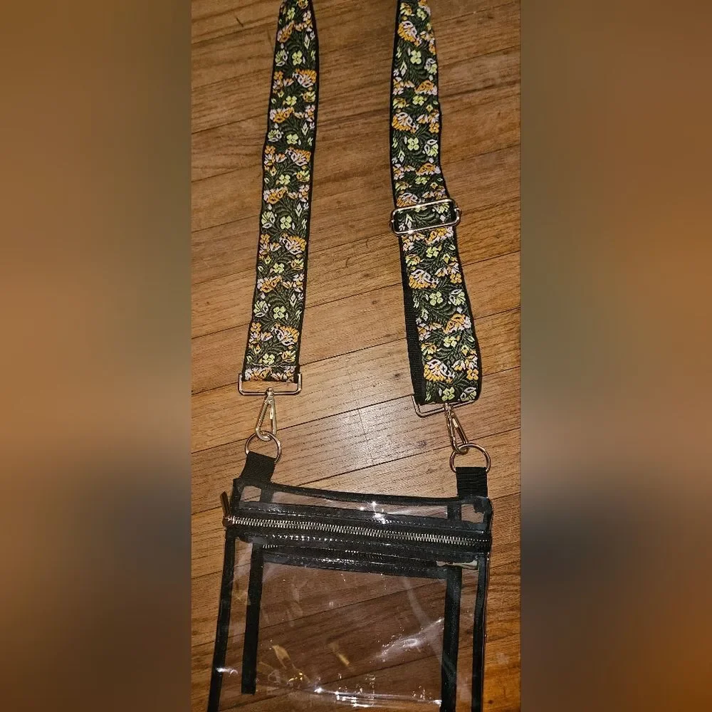 Amazon Clear Plastic Crossbody Floral Embroidered Strap Stadium Purse Concert